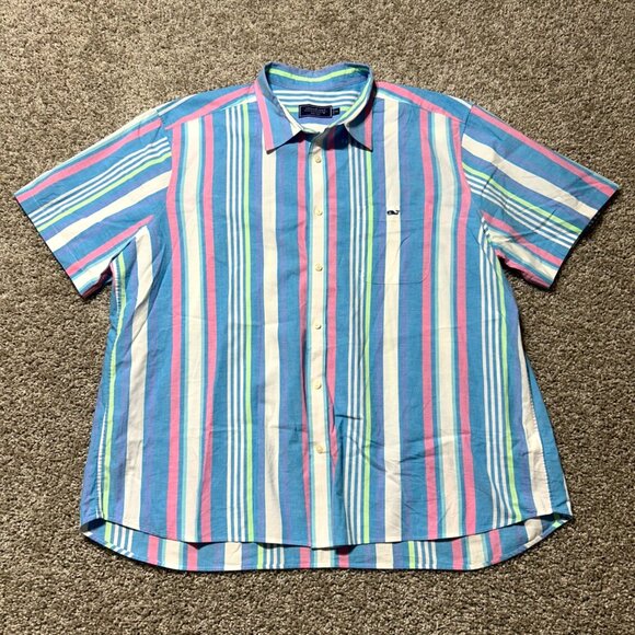 Vineyard Vines Men's Sz XXL Striped Short Sleeve Button-Down Multicolor Shirt - Picture 8 of 8